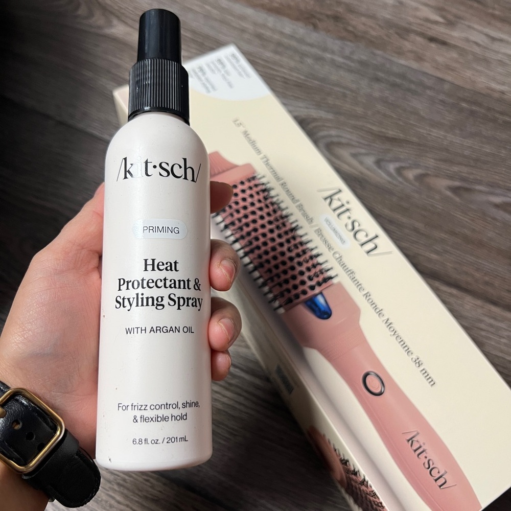 Kitsch Thermal Round Brush and Protectant / Styling Spray -pink